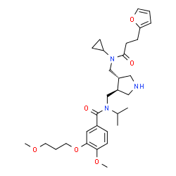 ChemSpider 2D Image | N-{[(3S,4S)-4-({Cyclopropyl[3-(2-furyl)propanoyl]amino}methyl)-3-pyrrolidinyl]methyl}-N-isopropyl-4-methoxy-3-(3-methoxypropoxy)benzamide | C31H45N3O6