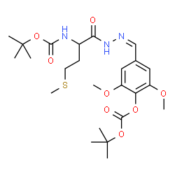 ChemSpider 2D Image | 2,6-Dimethoxy-4-[(Z)-{[2-({[(2-methyl-2-propanyl)oxy]carbonyl}amino)-4-(methylsulfanyl)butanoyl]hydrazono}methyl]phenyl 2-methyl-2-propanyl carbonate (non-preferred name) | C24H37N3O8S