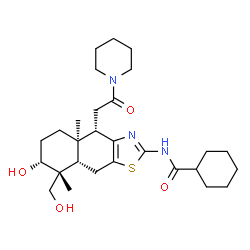 ChemSpider 2D Image | N-{(4S,4aR,7R,8R,8aS)-7-Hydroxy-8-(hydroxymethyl)-4a,8-dimethyl-4-[2-oxo-2-(1-piperidinyl)ethyl]-4,4a,5,6,7,8,8a,9-octahydronaphtho[2,3-d][1,3]thiazol-2-yl}cyclohexanecarboxamide | C28H43N3O4S