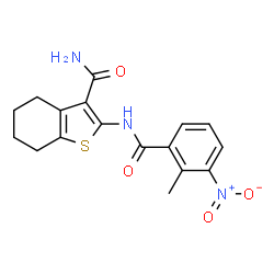 ChemSpider 2D Image | 2-[(2-Methyl-3-nitrobenzoyl)amino]-4,5,6,7-tetrahydro-1-benzothiophene-3-carboxamide | C17H17N3O4S