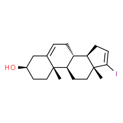 ChemSpider 2D Image | (3alpha,8alpha,9beta,10alpha,13alpha,14beta)-17-Iodoandrosta-5,16-dien-3-ol | C19H27IO