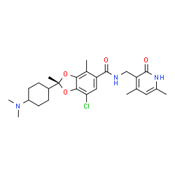 ChemSpider 2D Image | (2R)-7-Chloro-2-[4-(dimethylamino)cyclohexyl]-N-[(4,6-dimethyl-2-oxo-1,2-dihydro-3-pyridinyl)methyl]-2,4-dimethyl-1,3-benzodioxole-5-carboxamide | C26H34ClN3O4