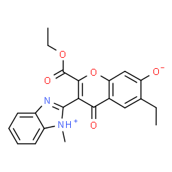 ChemSpider 2D Image | ethyl 6-ethyl-7-hydroxy-3-(1-methyl-1H-benzimidazol-2-yl)-4-oxo-4H-chromene-2-carboxylate | C22H20N2O5