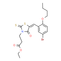 ChemSpider 2D Image | Ethyl 3-[(5E)-5-(5-bromo-2-butoxybenzylidene)-4-oxo-2-thioxo-1,3-thiazolidin-3-yl]propanoate | C19H22BrNO4S2