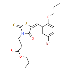 ChemSpider 2D Image | Propyl 3-[(5E)-5-(5-bromo-2-propoxybenzylidene)-4-oxo-2-thioxo-1,3-thiazolidin-3-yl]propanoate | C19H22BrNO4S2