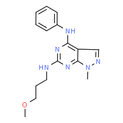 ChemSpider 2D Image | N6-(3-methoxypropyl)-1-methyl-N4-phenylpyrazolo[3,4-d]pyrimidine-4,6-diamine | C16H20N6O