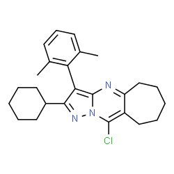 ChemSpider 2D Image | 10-Chloro-2-cyclohexyl-3-(2,6-dimethylphenyl)-6,7,8,9-tetrahydro-5H-cyclohepta[d]pyrazolo[1,5-a]pyrimidine | C25H30ClN3