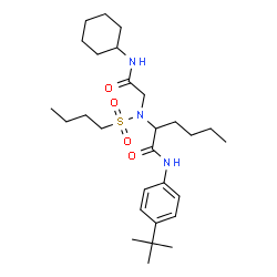 ChemSpider 2D Image | N~2~-(Butylsulfonyl)-N~2~-[2-(cyclohexylamino)-2-oxoethyl]-N-[4-(2-methyl-2-propanyl)phenyl]norleucinamide | C28H47N3O4S
