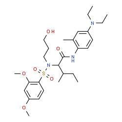 ChemSpider 2D Image | N-[4-(Diethylamino)-2-methylphenyl]-N~2~-[(2,4-dimethoxyphenyl)sulfonyl]-N~2~-(3-hydroxypropyl)isoleucinamide | C28H43N3O6S