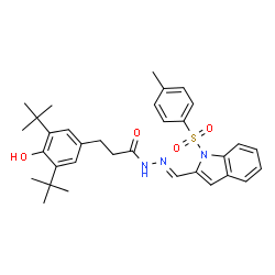 ChemSpider 2D Image | 3-[4-Hydroxy-3,5-bis(2-methyl-2-propanyl)phenyl]-N'-[(E)-{1-[(4-methylphenyl)sulfonyl]-1H-indol-2-yl}methylene]propanehydrazide | C33H39N3O4S