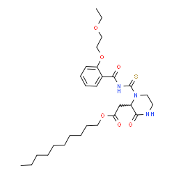 ChemSpider 2D Image | Decyl (1-{[2-(2-ethoxyethoxy)benzoyl]carbamothioyl}-3-oxo-2-piperazinyl)acetate | C28H43N3O6S