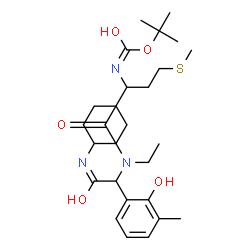 ChemSpider 2D Image | 2-Methyl-2-propanyl [1-{[2-(cyclohexylamino)-1-(2-hydroxy-3-methylphenyl)-2-oxoethyl](ethyl)amino}-4-(methylsulfanyl)-1-oxo-2-butanyl]carbamate | C27H43N3O5S