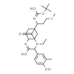 ChemSpider 2D Image | 2-Methyl-2-propanyl [1-{[2-(cyclohexylamino)-1-(4-hydroxy-3-methylphenyl)-2-oxoethyl](ethyl)amino}-4-(methylsulfanyl)-1-oxo-2-butanyl]carbamate | C27H43N3O5S