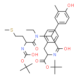 ChemSpider 2D Image | 2-Methyl-2-propanyl N-{[ethyl(N-{[(2-methyl-2-propanyl)oxy]carbonyl}methionyl)amino](4-hydroxy-3-methylphenyl)acetyl}phenylalaninate | C34H49N3O7S
