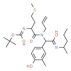 ChemSpider 2D Image | 2-Methyl-2-propanyl [1-{allyl[1-(4-hydroxy-3-methylphenyl)-2-oxo-2-(2-pentanylamino)ethyl]amino}-4-(methylsulfanyl)-1-oxo-2-butanyl]carbamate | C27H43N3O5S