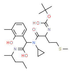 ChemSpider 2D Image | 2-Methyl-2-propanyl [1-{cyclopropyl[1-(2-hydroxy-3-methylphenyl)-2-oxo-2-(2-pentanylamino)ethyl]amino}-4-(methylsulfanyl)-1-oxo-2-butanyl]carbamate | C27H43N3O5S