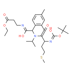 ChemSpider 2D Image | Ethyl N-{(2,4-dimethylphenyl)[isopropyl(N-{[(2-methyl-2-propanyl)oxy]carbonyl}methionyl)amino]acetyl}-beta-alaninate | C28H45N3O6S
