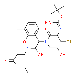 ChemSpider 2D Image | Ethyl N-{[(2-hydroxyethyl)(N-{[(2-methyl-2-propanyl)oxy]carbonyl}cysteinyl)amino](2-hydroxy-3-methylphenyl)acetyl}-beta-alaninate | C24H37N3O8S