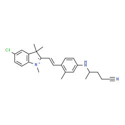 ChemSpider 2D Image | 5-Chloro-2-[(E)-2-{4-[(4-cyano-2-butanyl)amino]-2-methylphenyl}vinyl]-1,3,3-trimethyl-3H-indolium | C25H29ClN3
