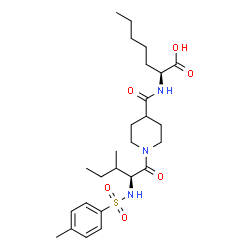 ChemSpider 2D Image | (2S)-2-{[(1-{N-[(4-Methylphenyl)sulfonyl]-L-isoleucyl}-4-piperidinyl)carbonyl]amino}heptanoic acid | C26H41N3O6S