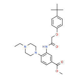 ChemSpider 2D Image | Methyl 4-(4-ethyl-1-piperazinyl)-3-({[4-(2-methyl-2-propanyl)phenoxy]acetyl}amino)benzoate | C26H35N3O4