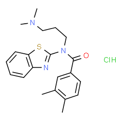 ChemSpider 2D Image | N-(1,3-Benzothiazol-2-yl)-N-[3-(dimethylamino)propyl]-3,4-dimethylbenzamide hydrochloride (1:1) | C21H26ClN3OS
