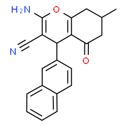 ChemSpider 2D Image | 2-Amino-7-methyl-4-(2-naphthyl)-5-oxo-5,6,7,8-tetrahydro-4H-chromene-3-carbonitrile | C21H18N2O2