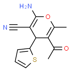 ChemSpider 2D Image | 5-Acetyl-2-amino-6-methyl-4-(2-thienyl)-4H-pyran-3-carbonitrile | C13H12N2O2S