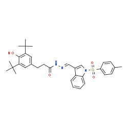 ChemSpider 2D Image | 3-(3,5-Di-tert-butyl-4-hydroxyphenyl)-N'-[(E)-{1-[(4-methylphenyl)sulfonyl]-1H-indol-3-yl}methylene]propanehydrazide | C33H39N3O4S