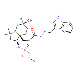 ChemSpider 2D Image | 3-{(3S,3aR,6S,7aS)-6-Hydroxy-1,1,6-trimethyl-3-[(propylsulfonyl)amino]octahydro-3aH-inden-3a-yl}-N-[2-(1H-indol-3-yl)ethyl]propanamide | C28H43N3O4S