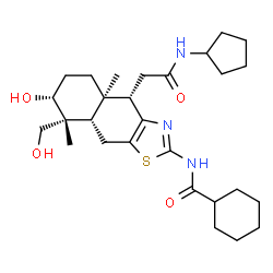 ChemSpider 2D Image | N-[(4S,4aR,7R,8R,8aS)-4-[2-(Cyclopentylamino)-2-oxoethyl]-7-hydroxy-8-(hydroxymethyl)-4a,8-dimethyl-4,4a,5,6,7,8,8a,9-octahydronaphtho[2,3-d][1,3]thiazol-2-yl]cyclohexanecarboxamide | C28H43N3O4S
