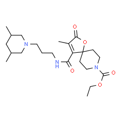 ChemSpider 2D Image | Ethyl 4-{[3-(3,5-dimethyl-1-piperidinyl)propyl]carbamoyl}-3-methyl-2-oxo-1-oxa-8-azaspiro[4.5]dec-3-ene-8-carboxylate | C23H37N3O5