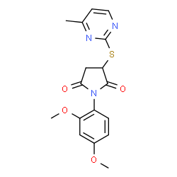 ChemSpider 2D Image | 1-(2,4-Dimethoxyphenyl)-3-[(4-methyl-2-pyrimidinyl)sulfanyl]-2,5-pyrrolidinedione | C17H17N3O4S