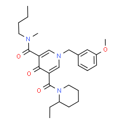 ChemSpider 2D Image | N-Butyl-5-[(2-ethyl-1-piperidinyl)carbonyl]-1-(3-methoxybenzyl)-N-methyl-4-oxo-1,4-dihydro-3-pyridinecarboxamide | C27H37N3O4