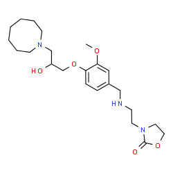 ChemSpider 2D Image | 3-[2-({4-[3-(1-Azocanyl)-2-hydroxypropoxy]-3-methoxybenzyl}amino)ethyl]-1,3-oxazolidin-2-one | C23H37N3O5