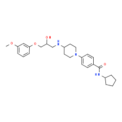 ChemSpider 2D Image | N-Cyclopentyl-4-(4-{[2-hydroxy-3-(3-methoxyphenoxy)propyl]amino}-1-piperidinyl)benzamide | C27H37N3O4