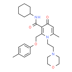 ChemSpider 2D Image | N-Cyclohexyl-6-methyl-2-[(4-methylphenoxy)methyl]-1-[2-(4-morpholinyl)ethyl]-4-oxo-1,4-dihydro-3-pyridinecarboxamide | C27H37N3O4