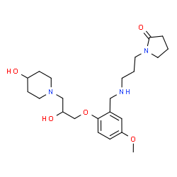 ChemSpider 2D Image | 1-[3-({2-[2-Hydroxy-3-(4-hydroxy-1-piperidinyl)propoxy]-5-methoxybenzyl}amino)propyl]-2-pyrrolidinone | C23H37N3O5