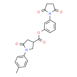 ChemSpider 2D Image | 3-(2,5-Dioxo-1-pyrrolidinyl)phenyl 1-(4-methylphenyl)-5-oxo-3-pyrrolidinecarboxylate | C22H20N2O5