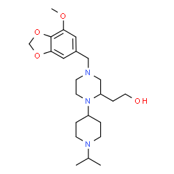 ChemSpider 2D Image | 2-{1-(1-Isopropyl-4-piperidinyl)-4-[(7-methoxy-1,3-benzodioxol-5-yl)methyl]-2-piperazinyl}ethanol | C23H37N3O4