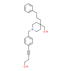 ChemSpider 2D Image | 4-(4-{[4-(Hydroxymethyl)-4-(3-phenylpropyl)-1-piperidinyl]methyl}phenyl)-3-butyn-1-ol | C26H33NO2