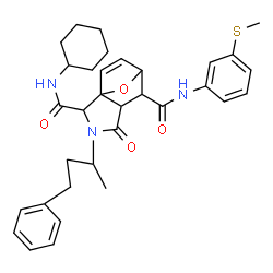 ChemSpider 2D Image | N~2~-Cyclohexyl-N~6~-[3-(methylsulfanyl)phenyl]-4-oxo-3-(4-phenyl-2-butanyl)-10-oxa-3-azatricyclo[5.2.1.0~1,5~]dec-8-ene-2,6-dicarboxamide | C33H39N3O4S