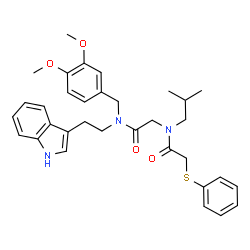 ChemSpider 2D Image | N-(3,4-Dimethoxybenzyl)-N-[2-(1H-indol-3-yl)ethyl]-N~2~-isobutyl-N~2~-[(phenylsulfanyl)acetyl]glycinamide | C33H39N3O4S