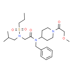 ChemSpider 2D Image | N-Benzyl-N~2~-isobutyl-N-[1-(methoxyacetyl)-4-piperidinyl]-N~2~-(propylsulfonyl)glycinamide | C24H39N3O5S