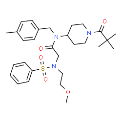 ChemSpider 2D Image | N-[1-(2,2-Dimethylpropanoyl)-4-piperidinyl]-N~2~-(2-methoxyethyl)-N-(4-methylbenzyl)-N~2~-(phenylsulfonyl)glycinamide | C29H41N3O5S
