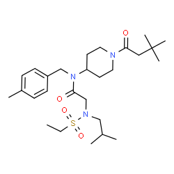 ChemSpider 2D Image | N-[1-(3,3-Dimethylbutanoyl)-4-piperidinyl]-N~2~-(ethylsulfonyl)-N~2~-isobutyl-N-(4-methylbenzyl)glycinamide | C27H45N3O4S