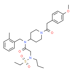 ChemSpider 2D Image | N~2~-(Ethylsulfonyl)-N-{1-[(4-methoxyphenyl)acetyl]-4-piperidinyl}-N-(2-methylbenzyl)-N~2~-propylglycinamide | C29H41N3O5S