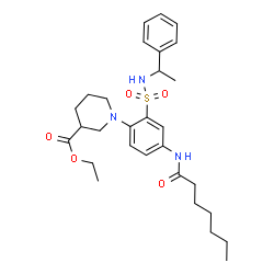 ChemSpider 2D Image | Ethyl 1-{4-(heptanoylamino)-2-[(1-phenylethyl)sulfamoyl]phenyl}-3-piperidinecarboxylate | C29H41N3O5S