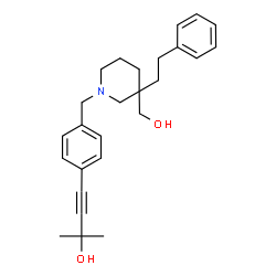 ChemSpider 2D Image | 4-(4-{[3-(Hydroxymethyl)-3-(2-phenylethyl)-1-piperidinyl]methyl}phenyl)-2-methyl-3-butyn-2-ol | C26H33NO2