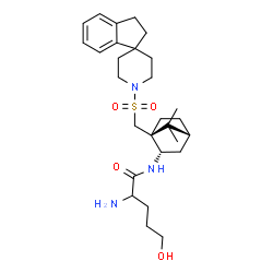 ChemSpider 2D Image | N-{(1S,2S,4R)-1-[(2,3-Dihydro-1'H-spiro[indene-1,4'-piperidin]-1'-ylsulfonyl)methyl]-7,7-dimethylbicyclo[2.2.1]hept-2-yl}-5-hydroxynorvalinamide | C28H43N3O4S